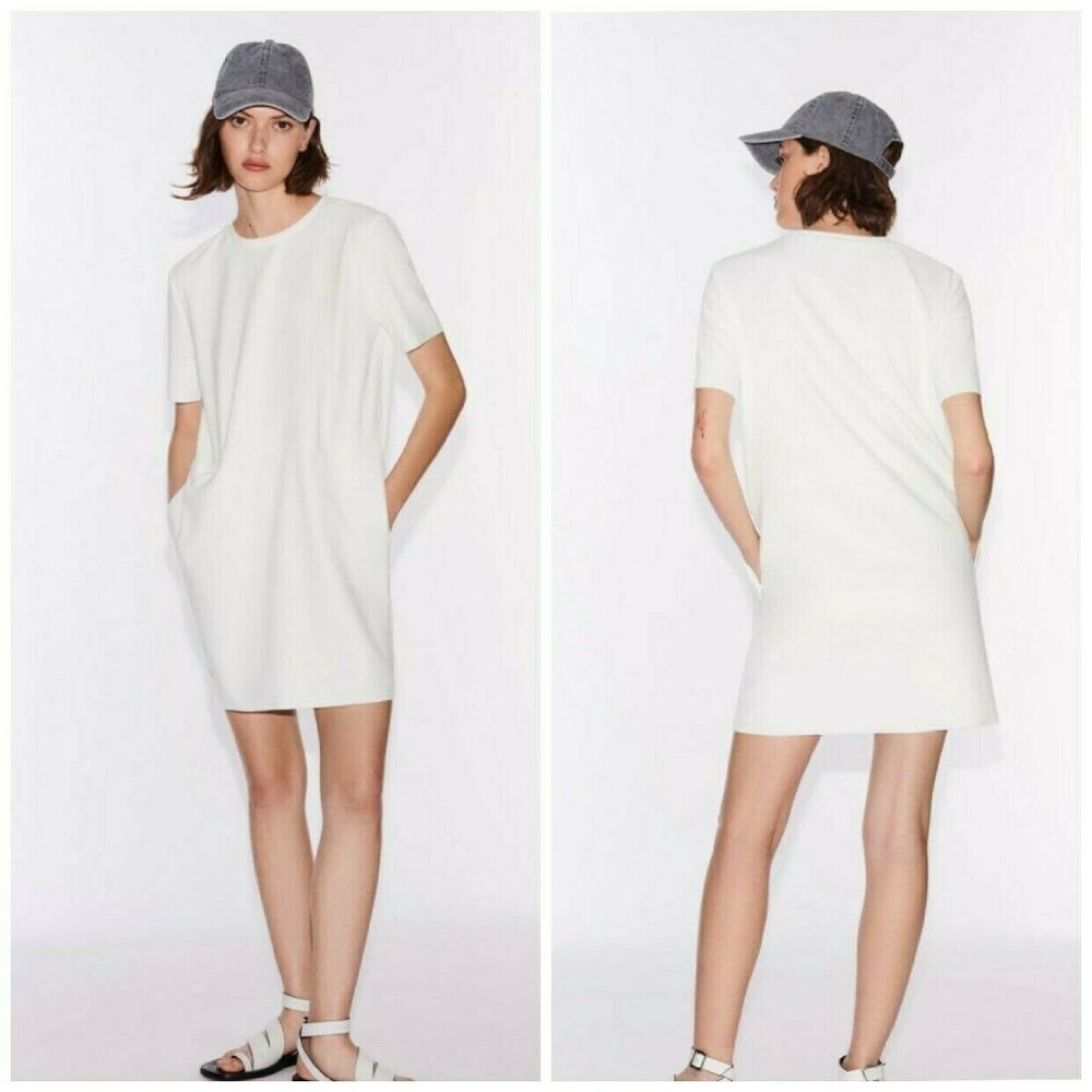 Zara FAUX SUEDE DRESS White Polyester Short Dress Size L